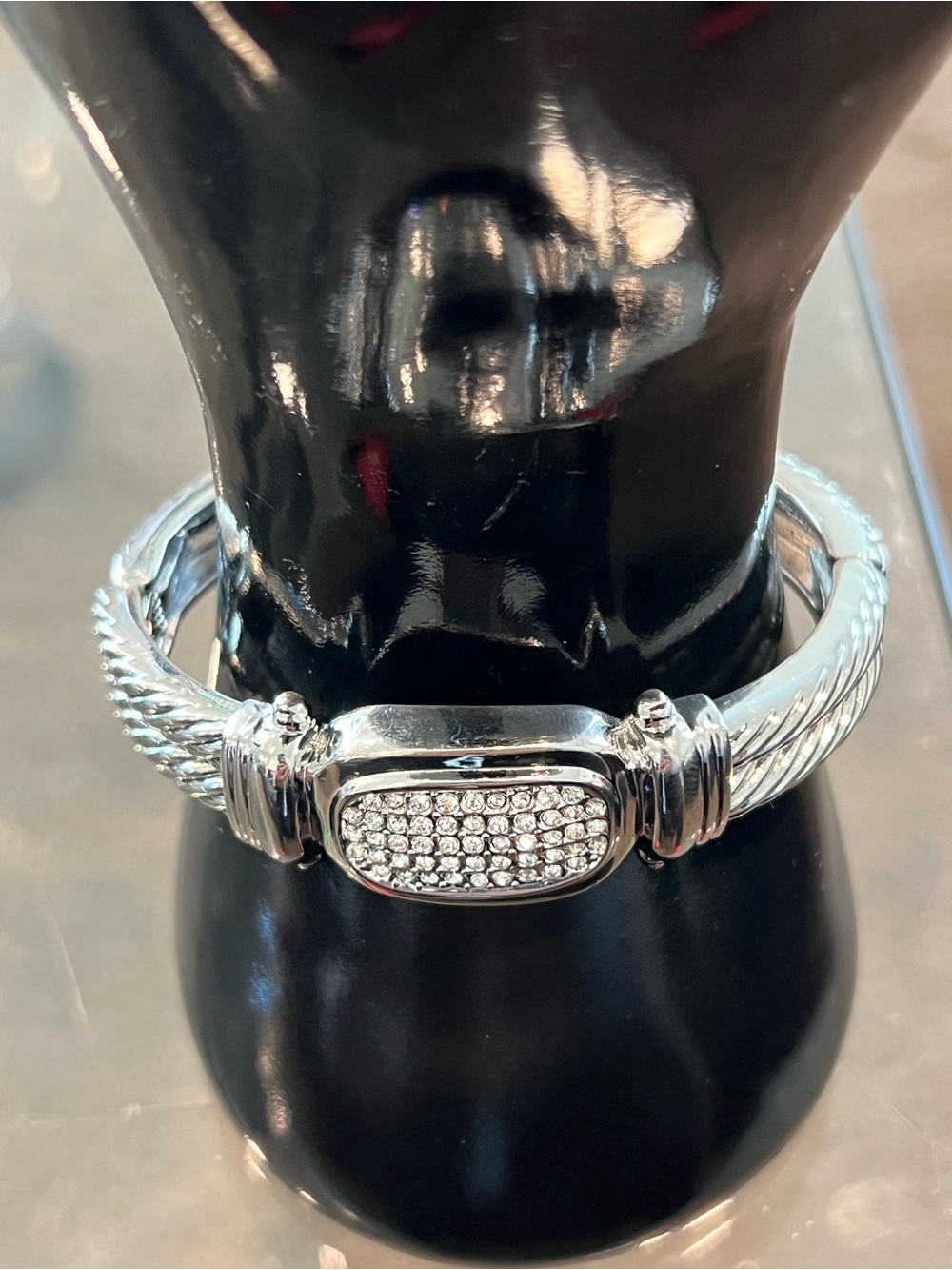 Crystal Pavé Silver tone Cable Bracelet - Women's Jewelry